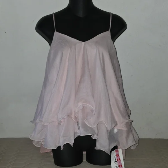 Cider Ruffle Hem Knotted Layered Mesh Cami Top - Picture 4 of 10